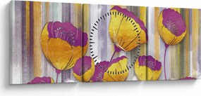 Obraz - Ilustrácie kvetov (s hodinami) (90x30 cm)