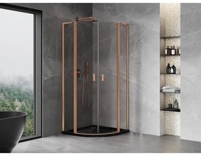 Mexen Mist L, štvrťkruhový sprchový kút s 2-krídlovými dverami, 80 x 80 cm, 8mm číre sklo, medený profil, 8A32L-080-080-65-00
