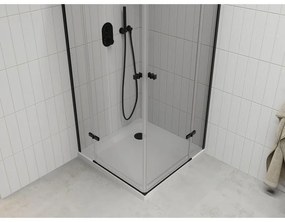 Mexen Roma Duo, sprchový kút 80 (dvere) x 80 (dvere) cm, 6mm číre sklo, čierny profil + slim sprchová vanička 5cm biela + čierny sifón, 854-080-080-70-02-4010B
