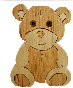 AMADEA Drevené puzzle medveď, masívne drevo dvoch druhov drevín, 15 cm