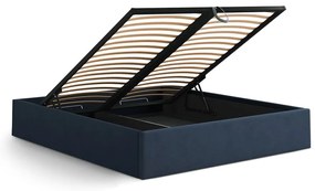 Tmavomodrá čalúnená dvojlôžková posteľ s úložným priestorom/bez čela s roštom 160x200 cm Susan – Micadoni