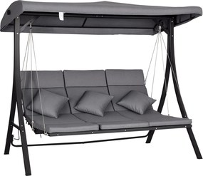 Outsunny 3-miestny Hollywoodský Hojsák, Hojsací Záhradný Nábytok s Nastaviteľnou Slnečnou Clonou, Hojsák s Vankúšmi, Max. Nosnosť 270 kg, Kov, Textil,