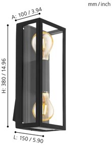 Eglo 98273 - Vonkajšie nástenné svietidlo ALAMONTE 2xE27/60W/230V IP44