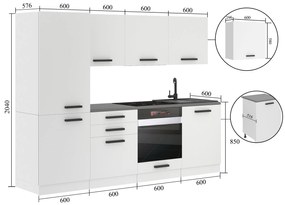 Kuchynská linka Belini Premium Full Version 240 cm šedý antracit Glamour Wood s pracovnou doskou SANDY