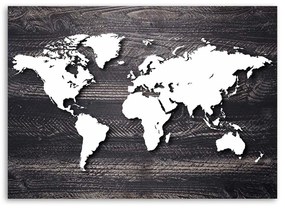 Gario Obraz na plátne Mapa sveta na sivom dreve Rozmery: 100 x 70 cm