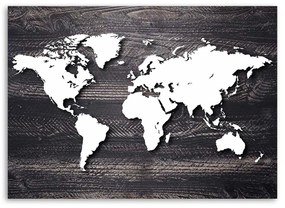 Gario Obraz na plátne Mapa sveta na sivom dreve Rozmery: 60 x 40 cm