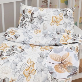 Biante Detské bavlnené posteľné obliečky do postieľky Sandra SA-367 Sivo-oranžové kvety na bielom Do postieľky 90x130 a 40x60 cm