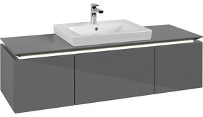 VILLEROY &amp; BOCH Legato závesná skrinka pod umývadlo (umývadlo v strede), 3 zásuvky, s LED osvetlením, 1200 x 500 x 380 mm, Glossy Grey, B682L0FP