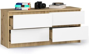 Komoda Kuba 120 cm 4 zásuvky dub artisan/biela
