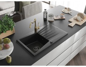 Mexen Cesar, 1-komorový granitový drez 775x470x190 mm a drezová batéria Carla, čierna, 6514-77-670700-50-B