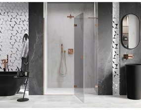 Mexen Lunar L, výklopné pravé sprchové dvere 140 cm, 8mm číre sklo, ružové zlato profil, 834L-140-000-60-00-P