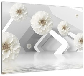 Abstraktný obraz s belostnými kvetmi (70x50 cm)