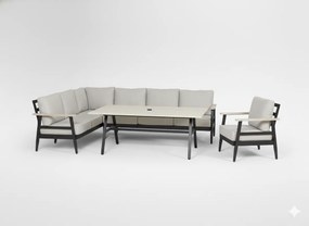 Garden Line Hliníkový záhradný nábytok (rohová pohovka + stôl + kreslo) béžová + béžové vankúše