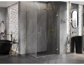 Mexen Lunar-B, pravostranný výklopný sprchový kút 85 x 70 cm, 8mm číre sklo, zlatý kartáčovaný - 832-085-070-55-00-P