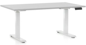 Výškovo nastaviteľný stôl OfficeTech D, 140 x 80 cm, biela podnož, svetlo sivá