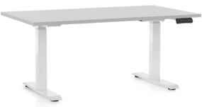 Výškovo nastaviteľný stôl OfficeTech D, 140 x 80 cm, biela podnož, svetlo sivá
