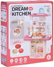 Detská kuchynka s LED a zvukmi, drezom a vodou, 10 dielov, ružová, 3+