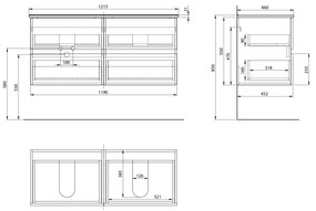 Aqualine Aqualine, PANEDA STRIP umývadlová skrinka 119x55x45,2cm, dub emporio, PN312