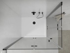 Mexen Lima Duo, sprchovací kút s 2-krídlovými skladacími dverami 90 (dvere) x 80 (dvere) cm, 6mm číre sklo, čierny profil + slim sprchová vanička 5cm biela s čiernym sifónom, 856-090-080-70-02-4010B