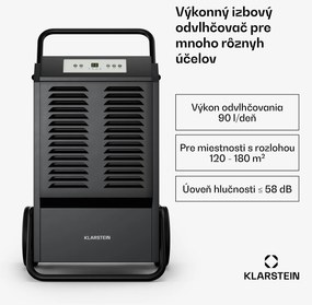Klarstein DuraDry 90L odvlhčovač vzduchu, 90 l/deň, 120-180 m², nehrdzavejúca oceľ, mobilný, 450 m³/h