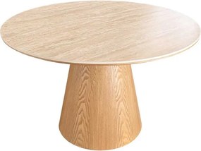 Okrúhly keramický jedálenský stôl Parthenia 120 cm travertín / dub