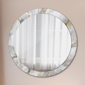 Okrúhle dekoračné zrkadlo s motívom Biele mramorové zlato fi 90 cm