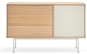 Krémovobiela komoda v dubovom dekore Teulat Yoko, šírka 128 cm