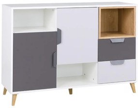 Komoda Joker 7 Biely/Grafit/Šedá/Dub Lefkas