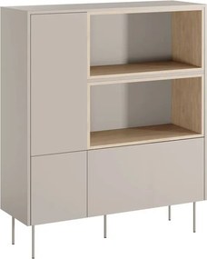 Vysoká komoda Desin 120 cm s dvoma dverami a zásuvkou - kasmír / dub Nagano