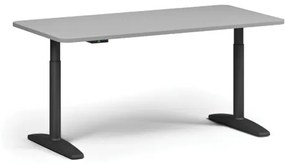 Výškovo nastaviteľný stôl OBOL, elektrický, 675-1325 mm, zaoblené rohy, doska 1600x800 mm, čierna zaoblená podnož, sivá