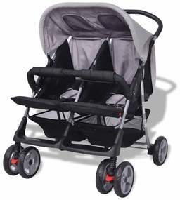 Oceľový kočík pre dvojičky , čierny a šedý