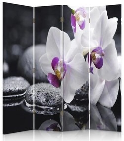 Ozdobný paraván Květiny Zen orchidej - 145x170 cm, štvordielny, obojstranný paraván 360°