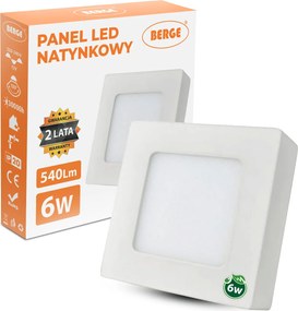 BERGE LED panel štvorcový 120x120x20mm prisadený - 6W - 230V - 390Lm - neutrálny