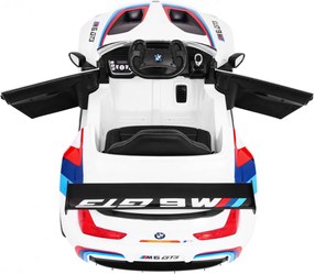 Ramiz BMW M6 GT3 Autíčko na batérie pre deti Biele + Ventilátor + Zvuky MP3 Svetlá + Diaľkové ovládanie
