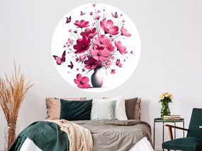 Ružové kvety vo váze textilní prelepiteľná nálepka na stenu hárok 45 x 45 cm