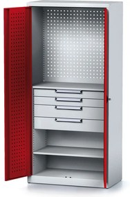 Alfa 3 Dielenská skriňa MECHANIC, 1950x920x500 mm, 2 police, 4 zásuvky červené dvere