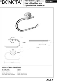 Bemeta Design ALFA: Držiak toaletného papiera, bez krytu - 102414012