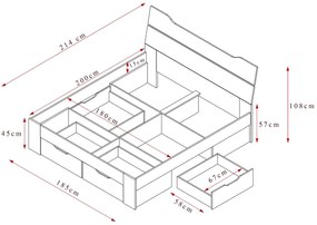 Posteľ s úložnými zásuvkami Asko 180x200 cm, biela/dub sonoma