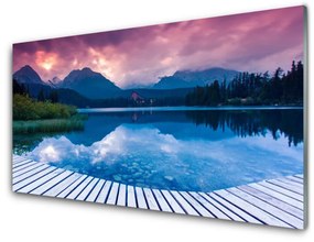 Obraz na akrylátovom skle Hora jazero príroda 140x70 cm