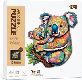 Drevené puzzle Koala s rámikom - 153 dielikov