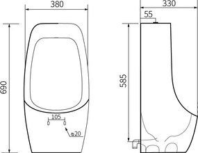 Mexen Oliver, závesný pisoár 69x38x33 cm, biela, 37016900