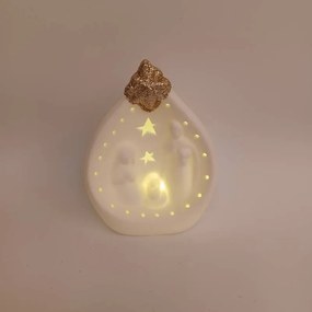 DECOLED Keramický betlehem, 7,8 x 5,5 x 10 cm, teplá biela, 2xLR44
