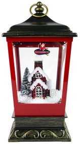 LEAN TOYS Vianočný lampáš s padajúcim snehom červeno-čierna