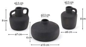 Čierne terakotové vázy v súprave 3 ks (výška 6 cm) Sofra – Kave Home