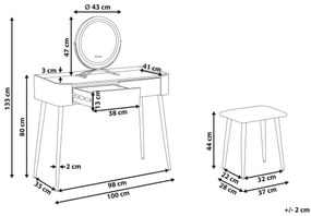 Toaletný stolík s 2 zásuvkami a LED zrkadlom sivá/zlatá SURIN Beliani