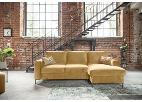 Horčicovožltá zamatová rozkladacia rohová pohovka Miuform Lofty Lilly, pravý roh