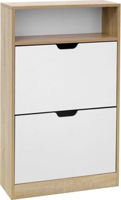 AKCIA Výklopný botník BOCO dekor dub a biela, 2 police II. akosť