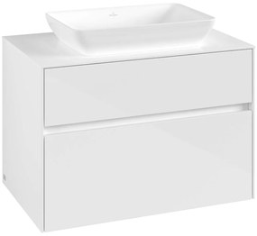 VILLEROY &amp; BOCH Collaro závesná skrinka pod umývadlo na dosku (umývadlo v strede), 2 zásuvky, 800 x 500 x 548 mm, Glossy White, C10800DH