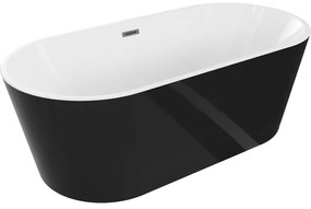 Mexen Luna, voľne stojaca vaňa 180 x 80 cm, biela-čierna, grafitový prepad, 52031808075-66