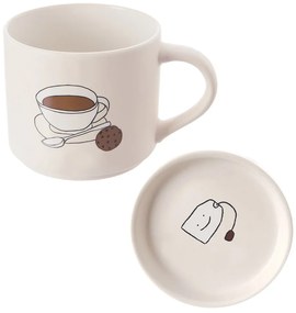 Biely porcelánový hrnček s viečkom 450 ml – Orion